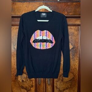 EUC Markus Lupfer- Iconic Sequin Lip Sweater in Black. Size S